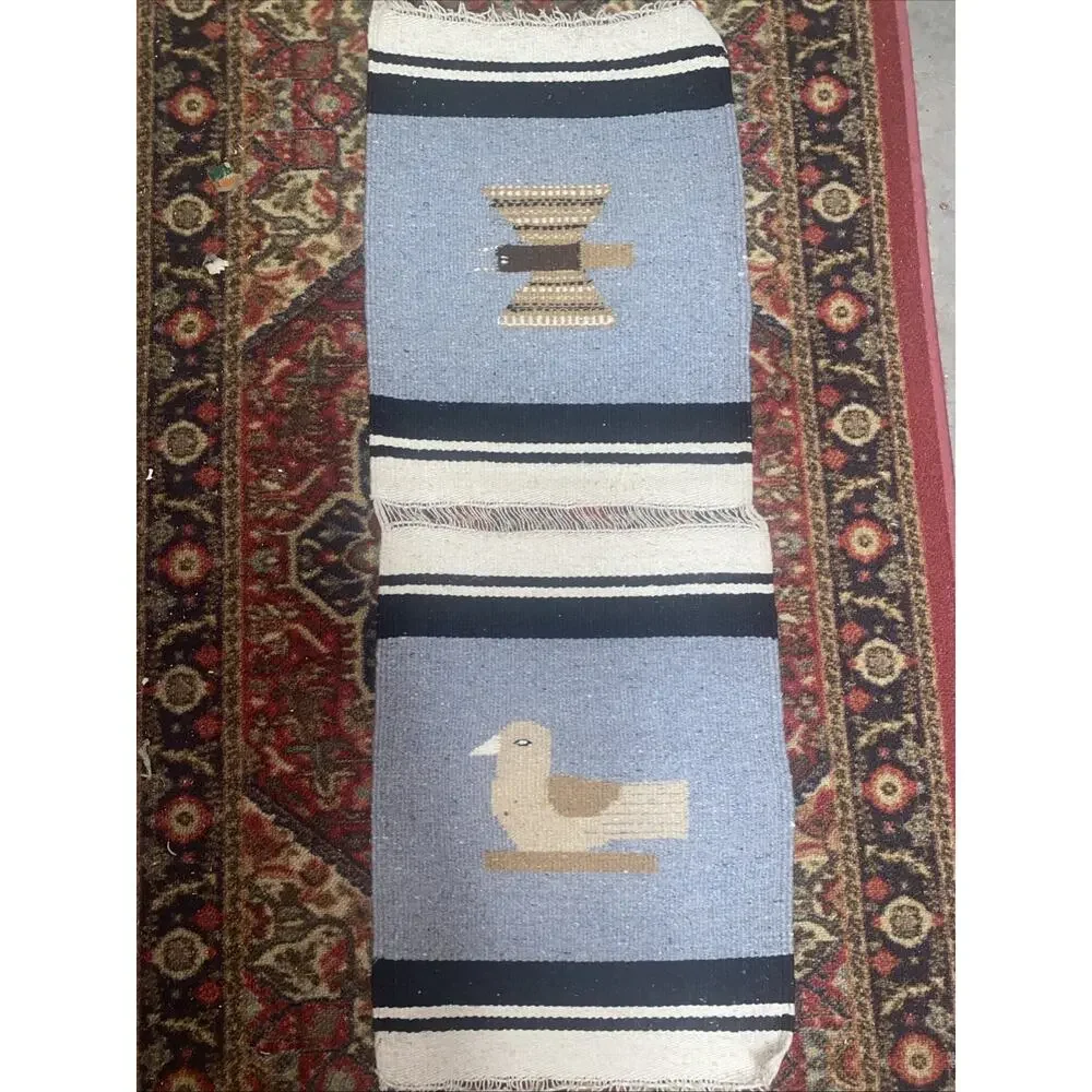 Vtg. Southwestern Mexican Hand Woven Rug Runner Wall Hanging Chimayo 14.5”x40”